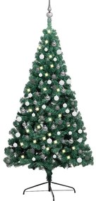 Meia árvore Natal artificial pré-iluminada c/ bolas verde