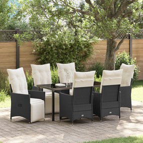 vidaXL Conjunto de Jantar de Jardim com Almofadas Preto Vime PE