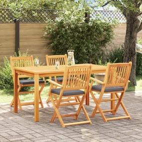 Cadeiras de Jardim Dobráveis vidaXL com Almofada Cinza 4pcs de Madeira Maciça de Acácia