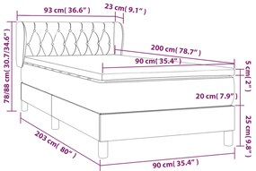 Cama com molas/colchão 90x200 cm veludo cinza-escuro
