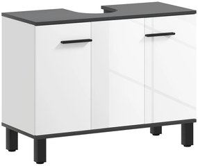 HOMCOM Móvel para Lavatório Pousar Móvel Casa de Banho com 2 Portas e Prateleira Ajustável para Lavatório com ou sem Pedestral 80x34x60 cm Branco Brilhante