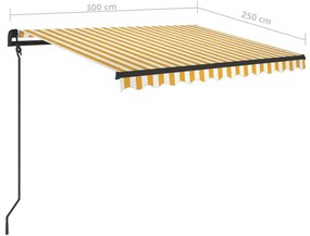 Toldo retrátil manual com postes 3x2,5 m amarelo e branco