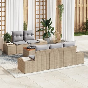Conjunto de Sofá de Jardim de 6 Peças com Almofadas em Bege Rattan Pol