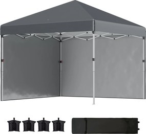 Outsunny Tenda Dobrável Pop-up 3x3 m Tenda de Jardim com 2 Paredes Laterais Anti-UV Altura Ajustável em 3 Níveis e Bolsa de Transporte Cinzento Escuro | AOSOM Portugal