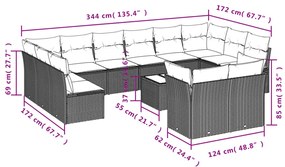 13 pcs conjunto de sofás de jardim com almofadões vime PE preto