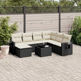 8 pcs conjunto sofás de jardim com almofadões vime PE preto