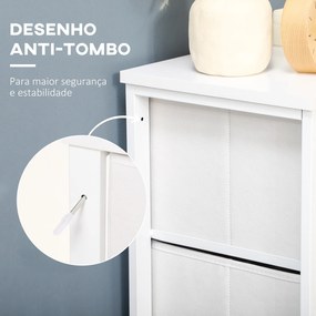 Cómoda Estilo Bohemio com 4 Gavetas de Tecido Dobráveis Superfície de Vime PE e Estrutura de Aço 62x30x105 cm Branco