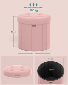 Banco redondo 46 cm de diâmetro com espaço de arrumação e tampa amovível rosa pastel