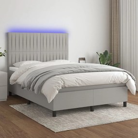 vidaXL Cama box spring c/ colchão e LED 140x190 cm tecido cinza-claro