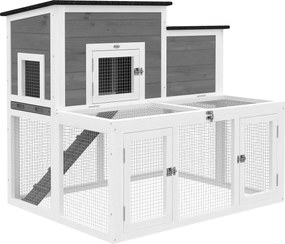 PawHut Clapier para Coelho Exterior em Madeira Gaiola para Coelho Interior Telhado Duplo Abrível Impermeável 2 Níveis com Cercado Cinza | Aosom Portugal