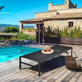Espreguiçadeira de exterior com 6 posições de encosto ajustável Recliner de aço para piscina Praia Pátio 64 x 198 x 67-103 cm Preto