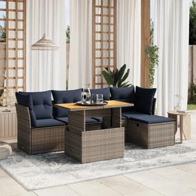 vidaXL 6 pcs conjunto sofás p/ jardim c/ almofadões vime PE cinzento