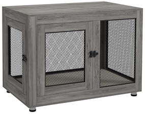 PawHut Gaiola para Cães de Madeira Mesa de Centro l com 2 Portas com Fechadura Almofada de Tecido Oxford 94x60x71,5 cm Cinza | Aosom Portugal