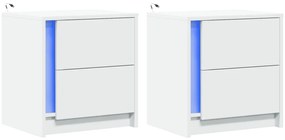 Mesas de cabeceira c/ luzes LED 2 pcs derivados madeira branco