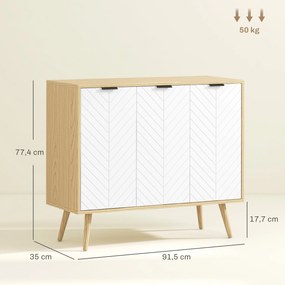 Aparador de Cozinha Moderno com Prateleiras Ajustáveis 2 Armários e Anti-Tombo 91,5x35x77,4 cm Branco e Madeira