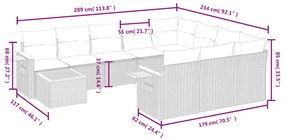 11 pcs conjunto sofás de jardim c/ almofadões vime PE bege