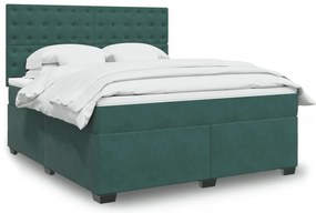 vidaXL Cama com molas/colchão 180x200 cm veludo verde-escuro