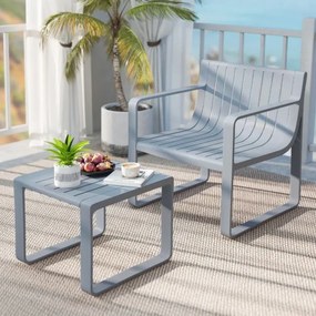 Conjunto de móveis de jardim de 2 peças Cadeira PP com mesa e cadeira de ripas Bistro para alpendre e jardim Cinzento