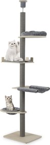 Árvore para gatos de 5 níveis, do chão ao teto, torre ajustável em madeira de 236-271 cm com cama em forma de cesta e postes para arranhar cinza