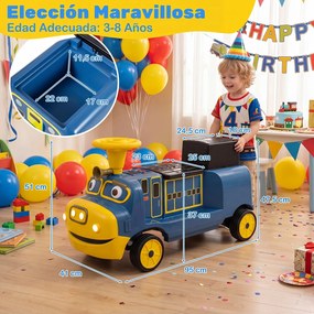 Comboio Elétrico Infantil para Conduzir de 3 a 6 anos, 93,3 x 39,5 x 52 cm, Motor Duplo de 35 W, Azul