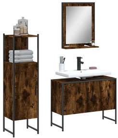vidaXL 3 pcs conjunto móveis WC derivados de madeira carvalho fumado