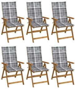 vidaXL Cadeiras de jardim dobráveis c/ almofadões 6 pcs acácia maciça