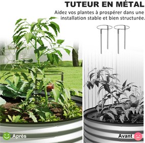 Conjunto de 2 floreiras elevadas em aço galvanizado 152 x 91 x 30 cm, kit de floreiras de jardim com rebordo em borracha, prateadas