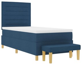 Cama Box Spring com Colchão e Banco Azul 90x200 cm Tecido