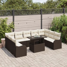 Conjunto de Sofá para Jardim vidaXL de 10 Peças com Almofadas Castanho