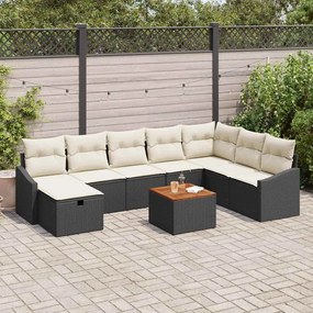 vidaXL Conjunto de Sofá de Jardim com almofada 9 pcs Preto vime PE