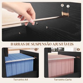 Bloco gavetas escritorio com 4 Gavetas Fechaduras e Barras Ajustáveis para Arquivo A4 e Letter 40x42x130,8 cm Preto