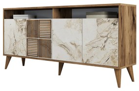 Console Milan – Nogal e Mármore Branco – 160 cm x 78 cm x 35 cm
