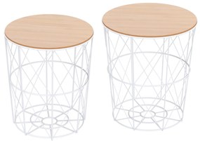 HOMCOM Conjunto Mesas Apoio Café Cestos Metal Sala Estar Estilo Moderno Funcional Práticas Design Elegante | Aosom Portugal