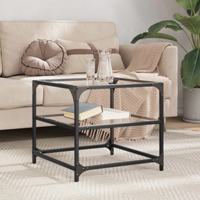 Mesa de centro c/ tampo em vidro transparente 50x50x45 cm aço