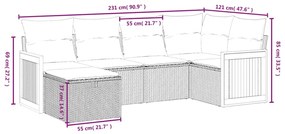 6 pcs conjunto sofás de jardim com almofadões vime cinzento