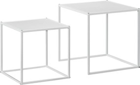 Conjunto de 2 Mesas Mesas de Centro Quadradas para Sala de Estar Estrutura de Aço Grande 40 cm Pequena 35 cm Branco