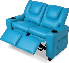 Sofá Infantil de 2 Lugares, 96 x 51,5 x 69 cm, Reclinável, Azul