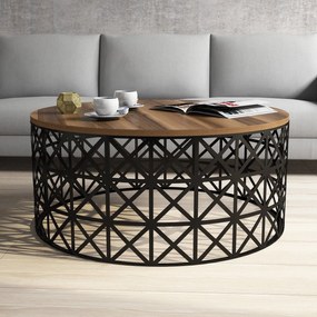Mesa de Centro Selin Metal Ferforje – Nogueira/Preto – 90x90x38 cm