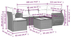 6 pcs conjunto de sofás jardim c/ almofadões vime PE castanho