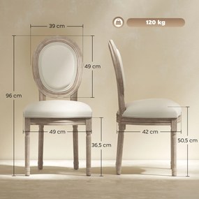 Conjunto de 2 cadeiras de sala de jantar (MESA NÃO INCLUIDA) ao estilo Luís XVI - Madeira maciça esculpida, com acabamento patinado - Aspecto de linho