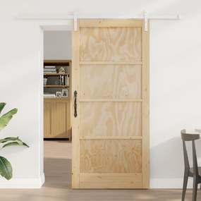 Porta Deslizante vidaXL com Conjunto de Ferragens 93x202 cm Madeira Maciça Pinheiro