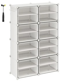 Sapateira SONGMICS, organizador de sapatos de 8 cubos com portas, armário de armazenamento de sapatos de plástico de 32 pares, para quarto, entrada, estrutura de aço, painel de plástico, branco