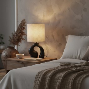 Candeeiro de Mesa Japandi Preto com Abajur de Linho - Dahlia