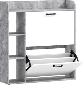 HOMCOM Sapateira 15 pares, armário de sapatos moderno com 2 gavetas basculantes, 83x24x90,5cm, branco e cinza | Aosom Portugal