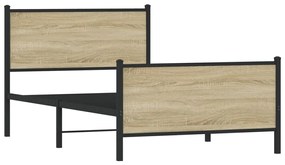 Estrutura de cama sem colchão 100x190 cm metal carvalho sonoma