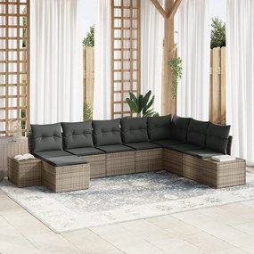 Conjunto de Sofá de Jardim de 8 Peças com Almofadas Cinza Rattan