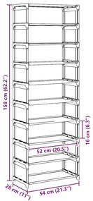 Sapateira 10 camadas 54x28x158 cm tecido não tecido cinzento