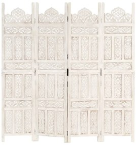 Biombo esculp. mão 4 painéis 160x165cm mangueira maciça branco