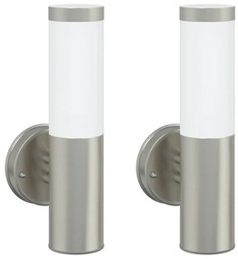 Luz de Parede Externa 2 pcs Prateada Aço Inoxidável IP44