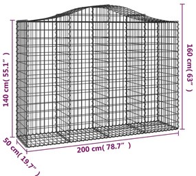 Cesto gabião arqueado 200x50x140/160 cm ferro galvanizado